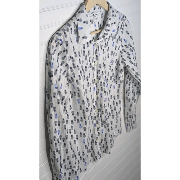 J. Crew Factory Tops - J Crew Women's Button Up Blouse Medium White Pineapples Long‎ Sleeve 100% Cotton